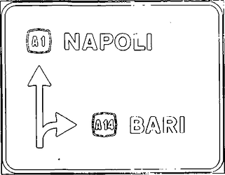 Fig. II 235 — SEGNALE DI PREAVVISO DI INTERSEZIONE PER DIRAMAZIONE AUTOSTRADALE