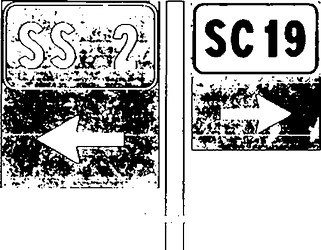 Fig. II 270 — NUMERI IDENTIFICAZIONE STRADA STATALE + FRECCIA E STRADA COMUNALE + FRECCIA CON FUNZIONE DI DIREZIONE