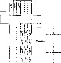 Fig. II 426 — STRISCE DI SEPARAZIONE DEI SENSI DI MARCIA, DI CORSIA E DI MARGINE