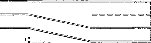 Fig. II 429 — STRISCE DI RACCORDO PER VARIAZIONE DI LARGHEZZA DELLA CARREGGIATA
