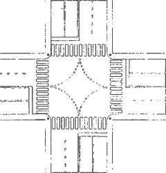 Fig. II 431/a — STRISCE DI GUIDA SULLE INTERSEZIONI