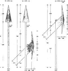 Fig. II 438/a — FORMA E DIMENSIONI DELLE FRECCE DIREZIONALI