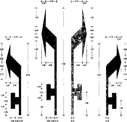 Fig. II 439 — FORMA E DIMENSIONI DELLE FRECCE DIREZIONALI