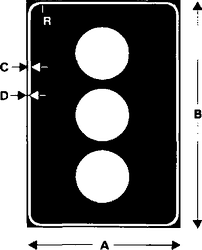 Fig. II 462 — PANNELLO DI CONTRASTO PER LANTERNE SEMAFORICHE VEICOLARI SOSPESE SOPRA LA CARREGGIATA